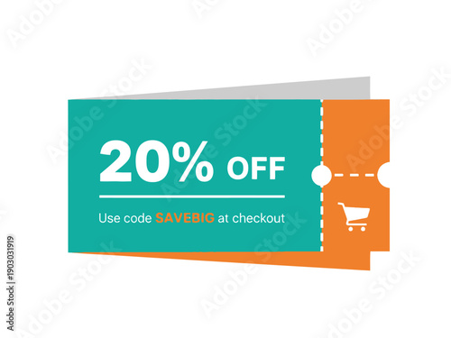 Discounted shopping voucher with 20% off offer displayed prominently on layered tickets