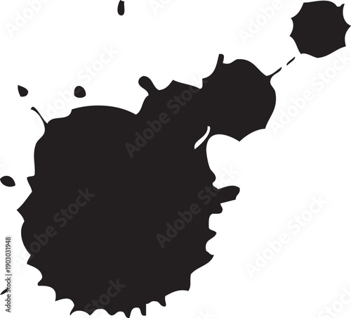 Abstract black ink blot art isolated on transparent background