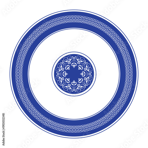Round floral european pattern frame. Looks like fine china or border art. Template for laser cutting or plotter cutting, round surface, textile, embroidery, ceramic, porcelain, plate. Vector 