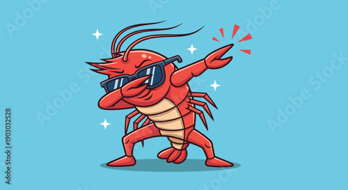 Cool Shrimp Dabbing with Sunglasses Cartoon Illustration.