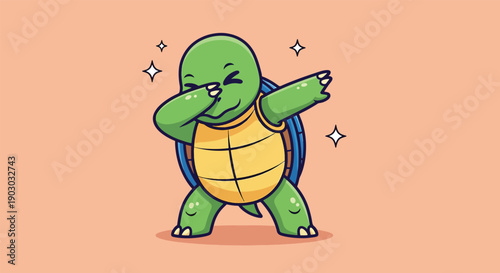 Cute Cartoon Turtle Dabbing Vector Illustration.