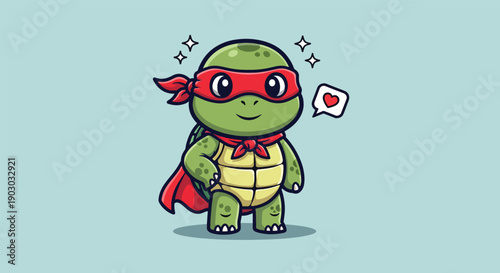 Superhero Turtle Cartoon Vector Illustration.