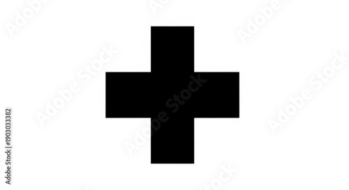 A black plus sign centered on a neutral background viewed straight on