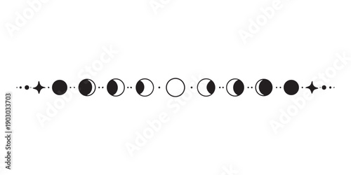 mystical celestial design elements. Vector icon set with stars, crescent moons, constellations, and dividers for logos or spiritual decorations.