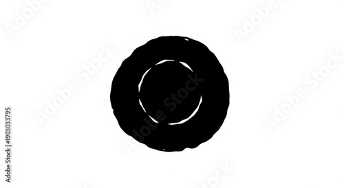 A black circular shape with a hollow center is viewed against a plain background from a straightforward perspective as a simple illustration