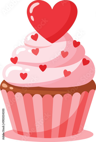 Sweet Valentine cupcake with red heart topper vector illustration