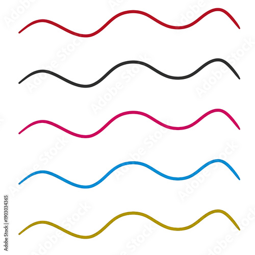 Set of multicolored  wavy lines  on transparent background 