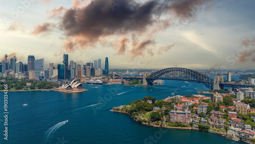 Photography 5 February 2026 Aerial View of Sydney Harbour Circular Quay cruise Liner on a ni