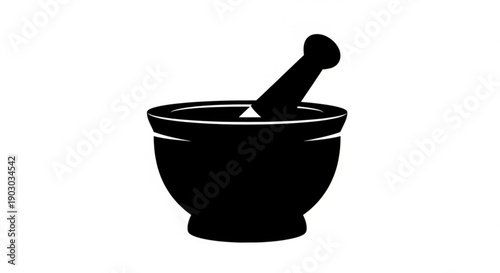 A black mortar and pestle illustration on a white background viewed from the side