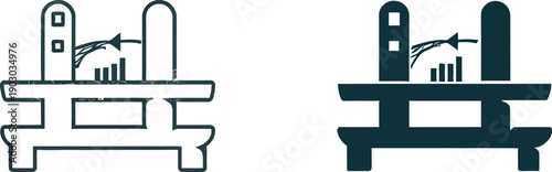 Office Desk with City Skyline and Bar Graph