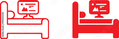 Red computer monitor on bed icons