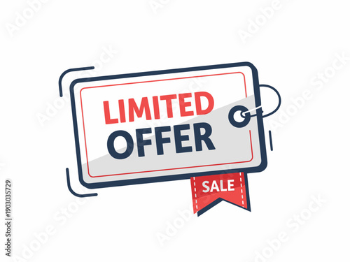 Promotional label with limited offer sale sign hanging from a tag