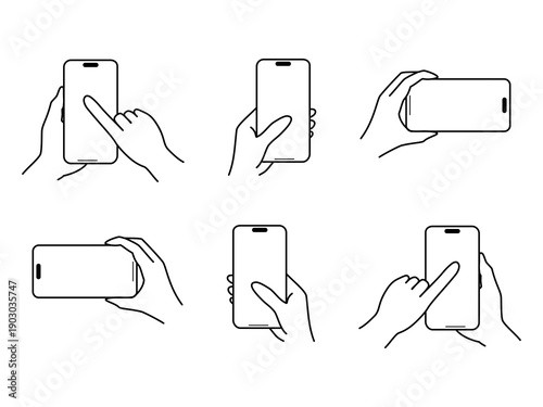 線画　スマホを持つ手　セット
