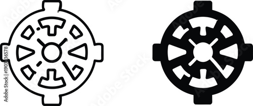 Gear icons in black and white