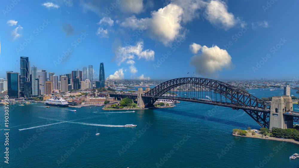 Obraz premium 5 February 2026 Aerial View of Sydney Harbour Circular Quay cruise Liner on a nice Summer day beautiful Sky in Sydney NSW Australia