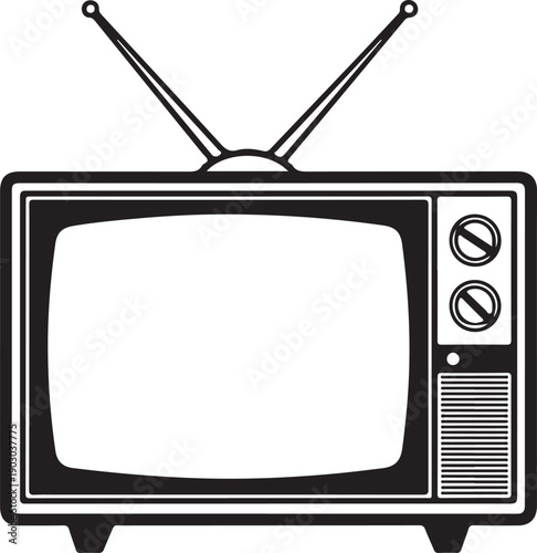 Vintage television set with rabbit ears antenna on a white background Vector