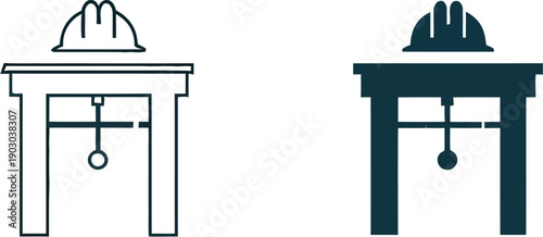 Construction Workbench with Hard Hat and Swinging Ball