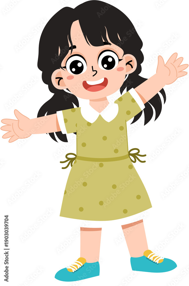 Fototapeta premium illustration of school children in uniform stretching out both arms