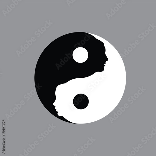 Yin yang faces silhouettes