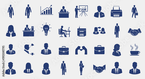 Business professionals working and communicating in office settings