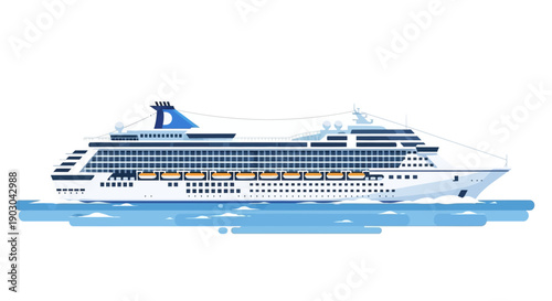 Vector illustration of a luxury cruise ship on calm ocean waters