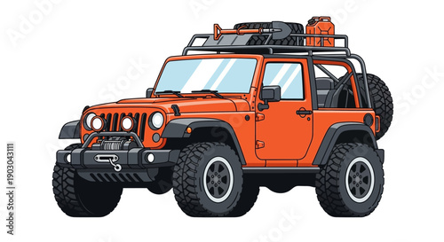 Orange off-road SUV with roof rack in vector illustration