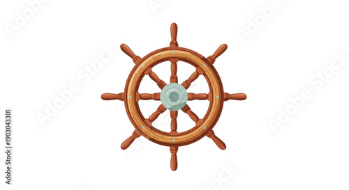Vintage wooden ship wheel isolated on white background