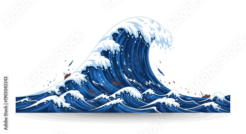 Dynamic Ocean Wave Illustration with Splashing Water Elements