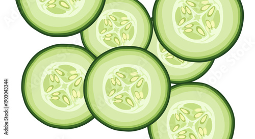 Fresh cucumber slices in seamless vector pattern illustration
