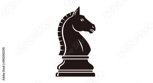 Black chess knight piece silhouette on white background