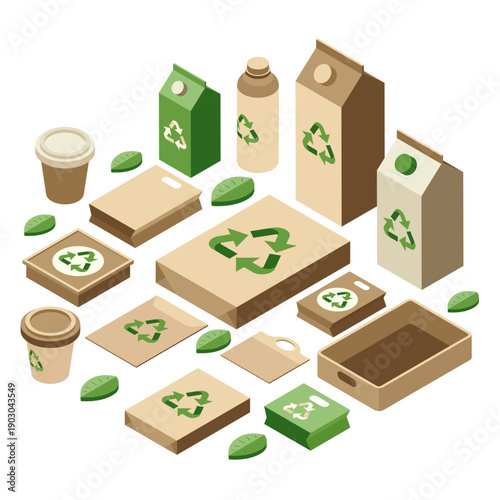 Recyclable packaging materials with green recycling symbols on a black background file 38
