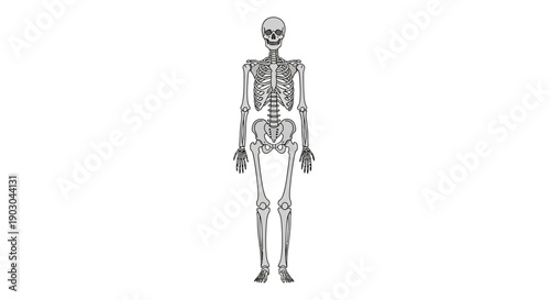 Detailed human skeleton illustration in black and white