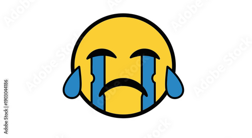 Crying Emoji with Tears in Cartoon Style