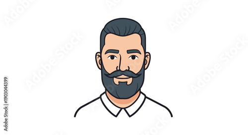 Minimalist vector illustration of a bearded man with a white shirt