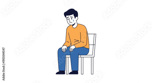 Illustration of a Sad Man Sitting on a Chair in Casual Clothes