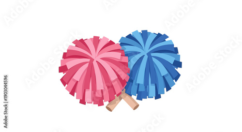 Colorful pink and blue pom poms on white background