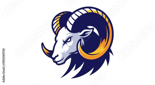 Stylized ram logo with bold colors and sharp design elements