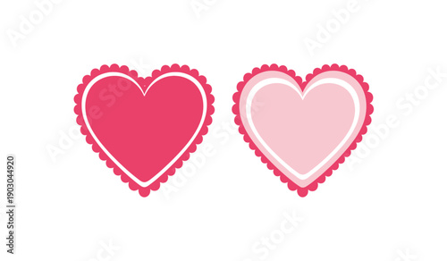 Two pink hearts with white outlines on a for love and valentines day concepts