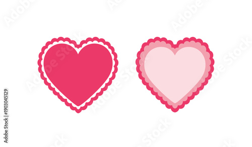 Two pink heart shapes with white outlines on a pure for valentines day or love themed designs and decorations