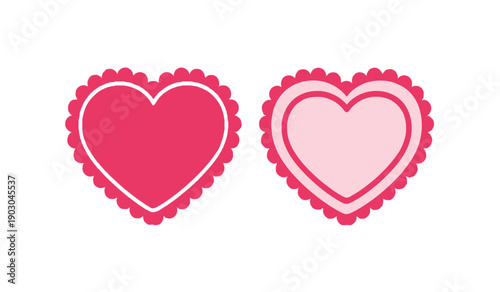 Two pink heart shapes with white outlines on a plain for love or valentines day concepts