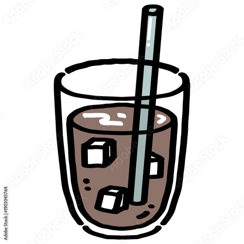 Iced Coffee in Glass with Straw Illustration