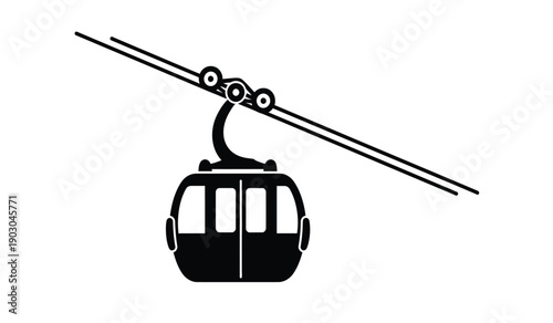 A black silhouette of a cable car or gondola lift cabin suspended from cables