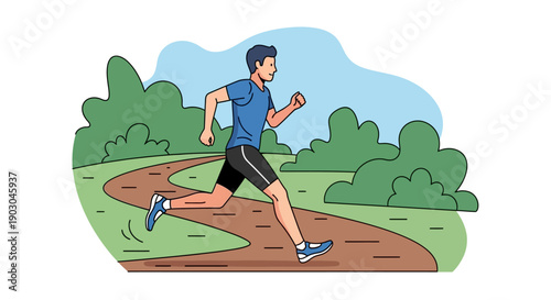 Man jogging on a park trail in a cartoon style illustration