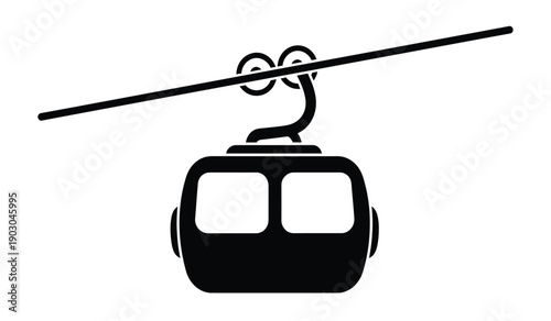 A black silhouette of a cable car or gondola lift cabin suspended from a cable