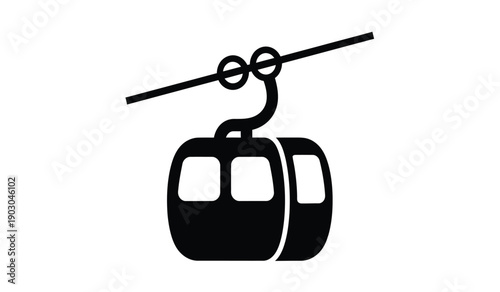 A black silhouette of a cable car or gondola lift cabin suspended from a cable