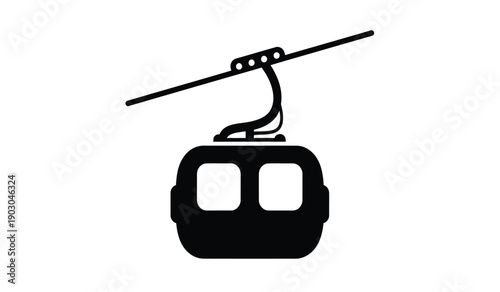 A black silhouette of a cable car or gondola lift cabin suspended from a cable