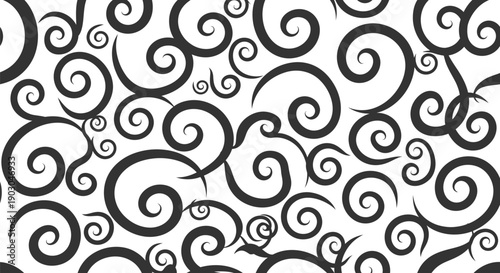 Elegant black swirls on a plain white background creating a mesmerizing seamless pattern perfect for various design applications and aesthetics