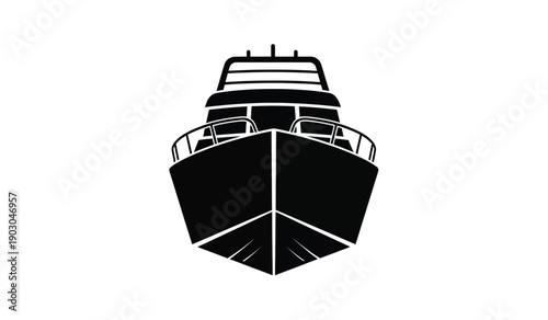 Black silhouette of a large modern cruise ship or ferry boat with sleek design