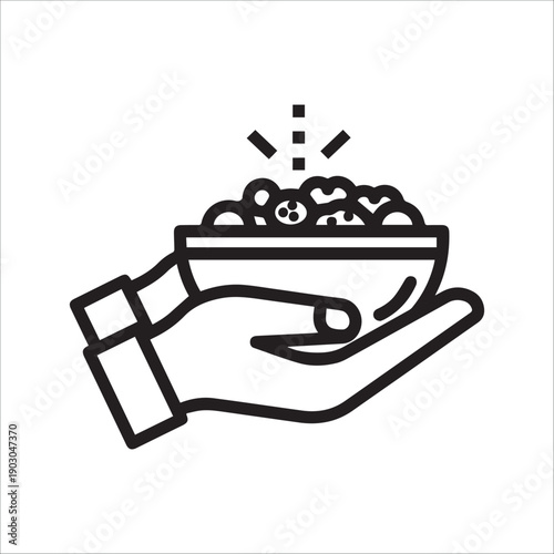 A hand holding a bowl of cereal with steam rising from it