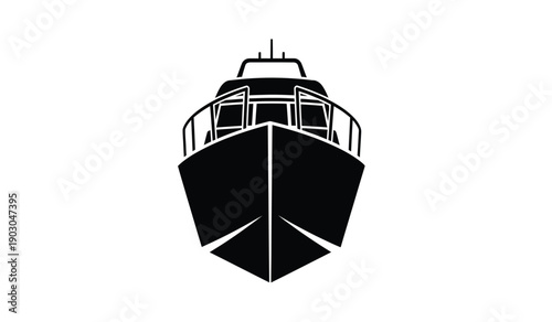 Black silhouette of a boat with railing and cabin